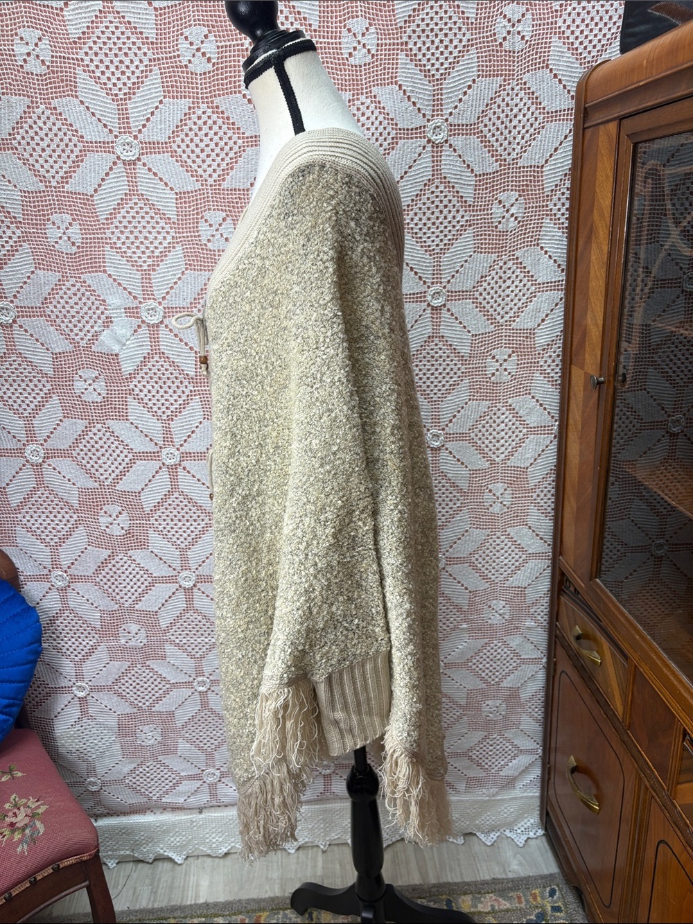 Wool Blend Fringe Poncho - Picture 5 of 10